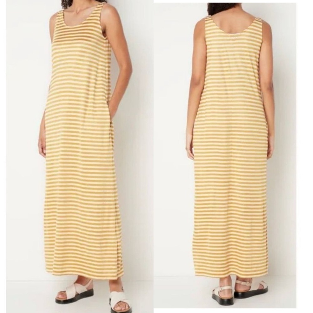 MaxMara Leisure Cina
Stripe Jersey Maxi Dress in Mustard NWT Size medium m